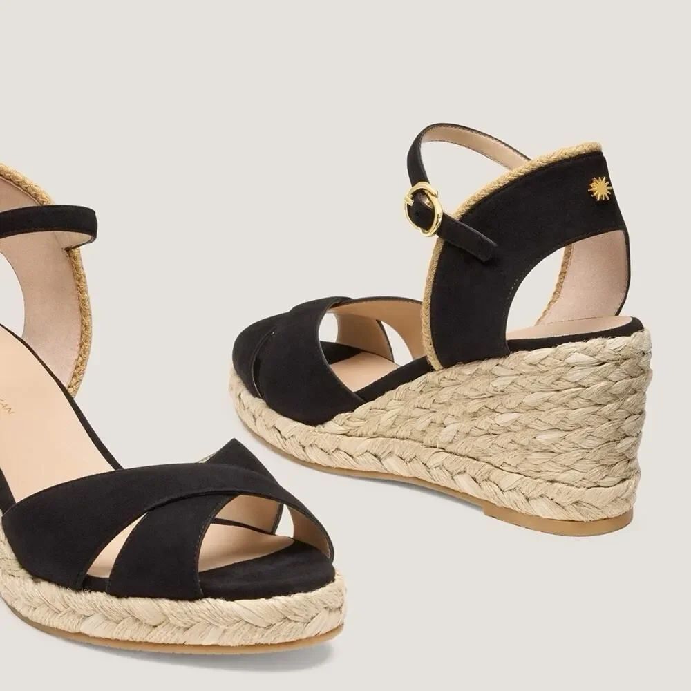 Stuart Weitzman Mirela Espadrille Wedge Sandals Black Natural 9B